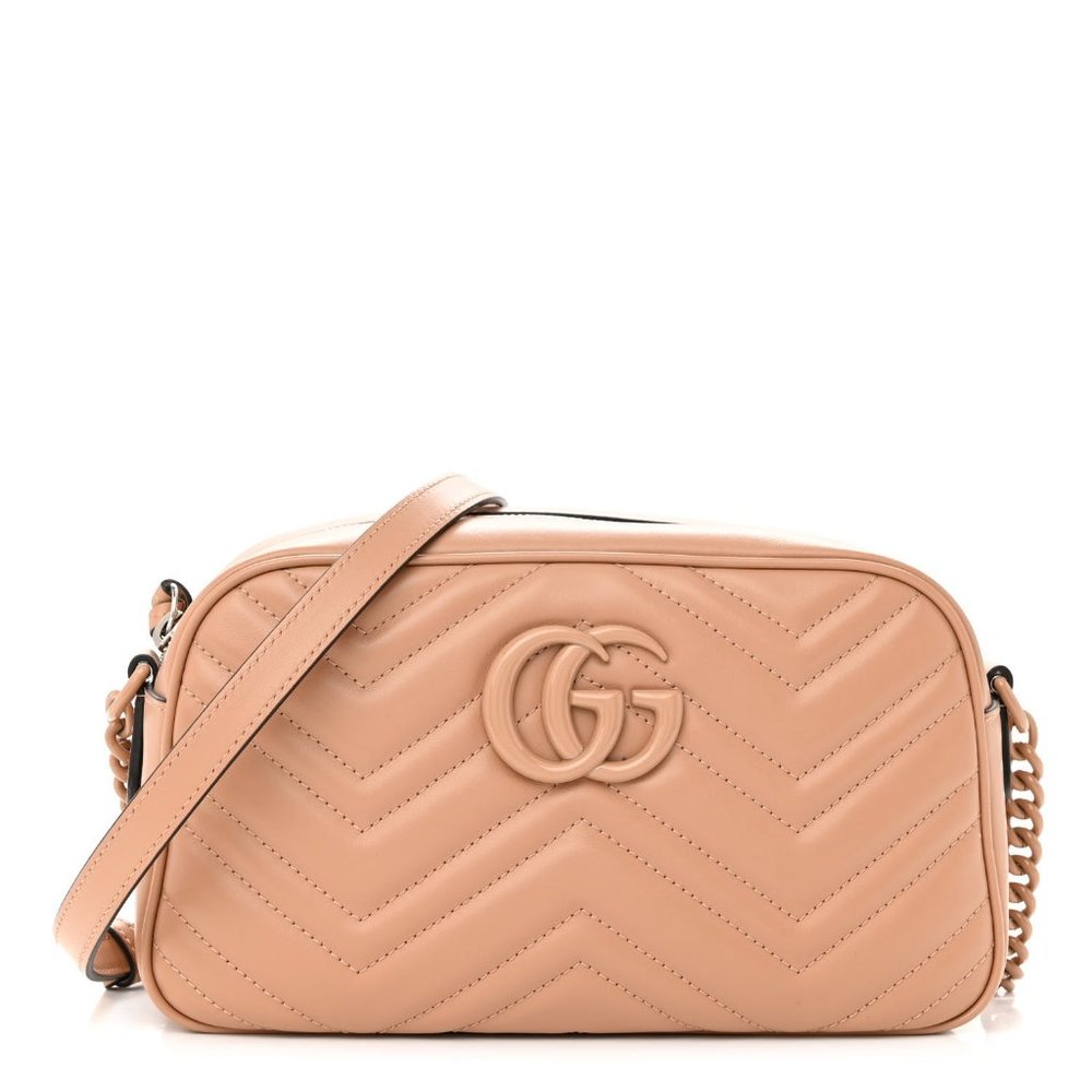 AUTHENTIC GUCCI Beige Leather Marmont Shoulder Bag